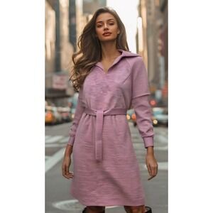 70s Bleeker Street Dress Size Large Pink Wide Collar Long Balloon Sleeve Belt